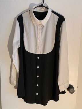 Rosegal , Women's Black & Off white Contrast Button-Up flair blouse